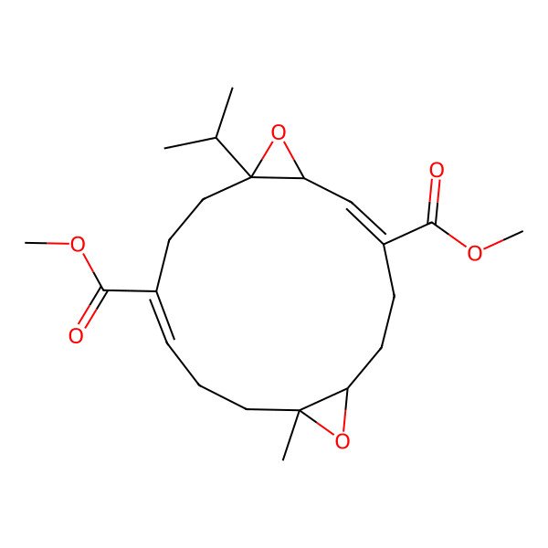 2D Structure of dimethyl (1S,2E,6S,8S,11Z,15R)-8-methyl-15-propan-2-yl-7,16-dioxatricyclo[13.1.0.06,8]hexadeca-2,11-diene-3,12-dicarboxylate