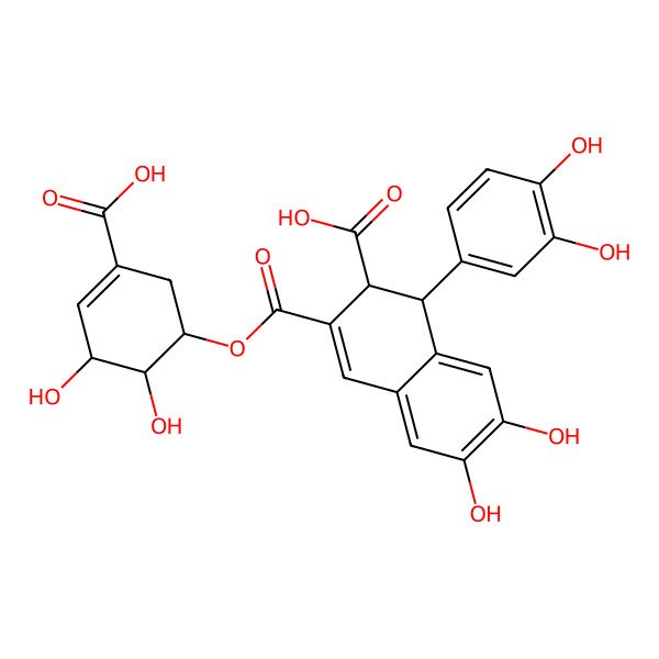 2D Structure of 3-(3-Carboxy-5,6-dihydroxycyclohex-3-en-1-yl)oxycarbonyl-1-(3,4-dihydroxyphenyl)-6,7-dihydroxy-1,2-dihydronaphthalene-2-carboxylic acid