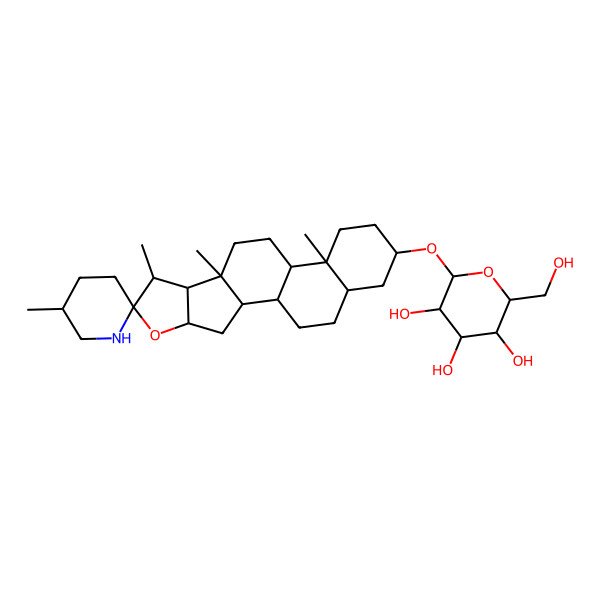2D Structure of (2R,3S,4S,5R,6R)-2-(hydroxymethyl)-6-[(1R,2S,4S,5'S,6S,7S,8R,9S,12S,13S,16S,18S)-5',7,9,13-tetramethylspiro[5-oxapentacyclo[10.8.0.02,9.04,8.013,18]icosane-6,2'-piperidine]-16-yl]oxyoxane-3,4,5-triol