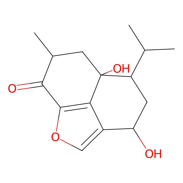 2D Structure of 5,8-Dihydroxy-10-methyl-7-propan-2-yl-2-oxatricyclo[6.3.1.04,12]dodeca-1(12),3-dien-11-one