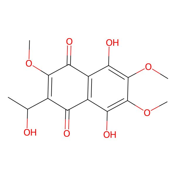 2D Structure of 5,8-Dihydroxy-2-(1-hydroxyethyl)-3,6,7-trimethoxynaphthalene-1,4-dione