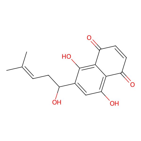 2D Structure of 58-dihydroxy-2-[(1S)-1-hydroxy-4-methylpent-3-enyl]naphthalene-14-dione