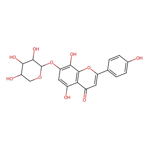 2D Structure of 5,8-dihydroxy-2-(4-hydroxyphenyl)-7-[(2S,3S,4R,5S)-3,4,5-trihydroxyoxan-2-yl]oxychromen-4-one