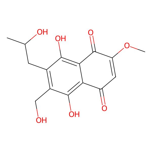 2D Structure of 5,8-Dihydroxy-2-methoxy-6-hydroxymethyl-7-(2-hydroxypropyl)-1,4-naphthalenedione