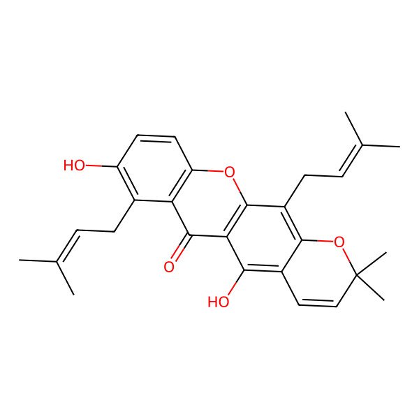 2D Structure of 5,8-Dihydroxy-2,2-dimethyl-7,12-bis(3-methylbut-2-enyl)pyrano[3,2-b]xanthen-6-one