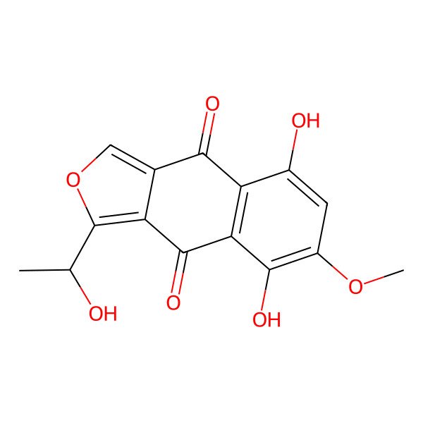 2D Structure of 5,8-dihydroxy-3-[(1S)-1-hydroxyethyl]-6-methoxybenzo[f][2]benzofuran-4,9-dione