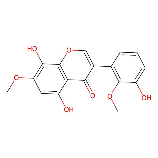 2D Structure of 5,8-Dihydroxy-3-(3-hydroxy-2-methoxyphenyl)-7-methoxychromen-4-one