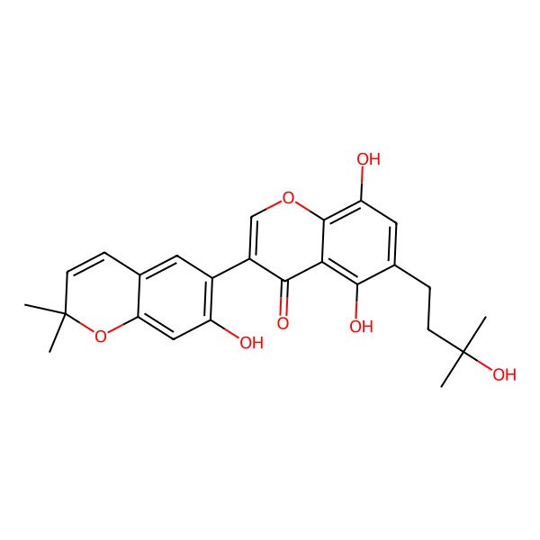 2D Structure of 5,8-Dihydroxy-3-(7-hydroxy-2,2-dimethylchromen-6-yl)-6-(3-hydroxy-3-methylbutyl)chromen-4-one