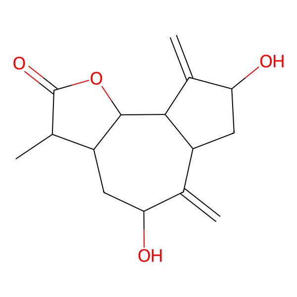 2D Structure of 5,8-dihydroxy-3-methyl-6,9-dimethylidene-3a,4,5,6a,7,8,9a,9b-octahydro-3H-azuleno[4,5-b]furan-2-one