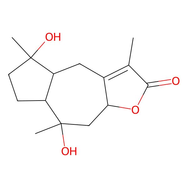 2D Structure of 5,8-Dihydroxy-3,5,8-trimethyl-4a,5,6,7,7a,8,9,9a-octahydroazuleno[6,5-b]furan-2(4h)-one