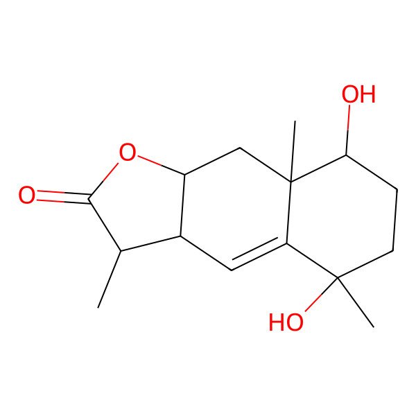 2D Structure of 5,8-dihydroxy-3,5,8a-trimethyl-3a,6,7,8,9,9a-hexahydro-3H-benzo[f][1]benzofuran-2-one
