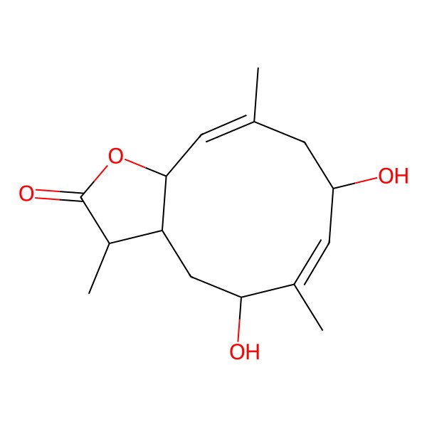 2D Structure of 5,8-dihydroxy-3,6,10-trimethyl-3a,4,5,8,9,11a-hexahydro-3H-cyclodeca[b]furan-2-one