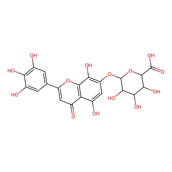 2D Structure of 5,8-Dihydroxy-4-oxo-2-(3,4,5-trihydroxyphenyl)-4H-1-benzopyran-7-yl beta-D-glucopyranosiduronic acid