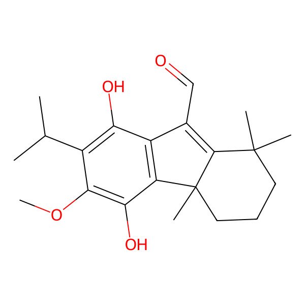 2D Structure of 5,8-dihydroxy-6-methoxy-1,1,4a-trimethyl-7-propan-2-yl-3,4-dihydro-2H-fluorene-9-carbaldehyde 2D Structure of 5,8-dihydroxy-6-methoxy-1,1,4a-trimethyl-7-propan-2-yl-3,4-dihydro-2H-fluorene-9-carbaldehyde