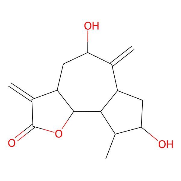 2D Structure of 5,8-dihydroxy-9-methyl-3,6-dimethylidene-4,5,6a,7,8,9,9a,9b-octahydro-3aH-azuleno[4,5-b]furan-2-one