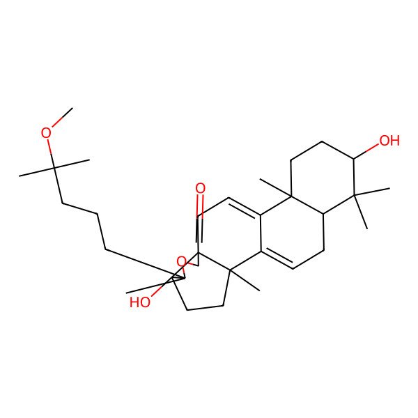2D Structure of (2S,5R,6R,9R,13S,16S,18R)-5,16-dihydroxy-6-(4-methoxy-4-methylpentyl)-2,6,13,17,17-pentamethyl-7-oxapentacyclo[10.8.0.02,9.05,9.013,18]icosa-1(20),11-dien-8-one