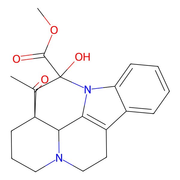 2D Structure of Methyl 15-acetyl-17-hydroxy-1,11-diazapentacyclo[9.6.2.02,7.08,18.015,19]nonadeca-2,4,6,8(18)-tetraene-17-carboxylate