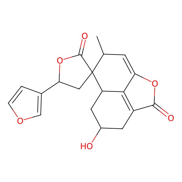 2D Structure of (5'S,6R,8S,9R,10R)-5'-(furan-3-yl)-6-hydroxy-10-methylspiro[2-oxatricyclo[6.3.1.04,12]dodeca-1(11),4(12)-diene-9,3'-oxolane]-2',3-dione