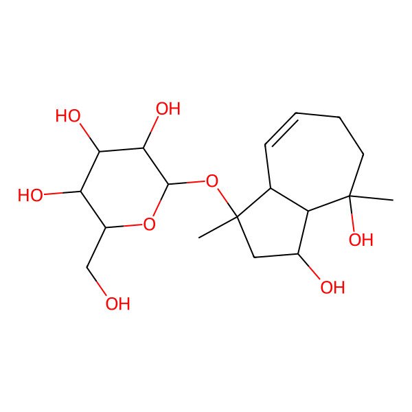 2D Structure of 2-[(3,4-Dihydroxy-1,4-dimethyl-2,3,3a,5,6,8a-hexahydroazulen-1-yl)oxy]-6-(hydroxymethyl)oxane-3,4,5-triol