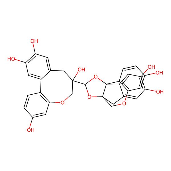 2D Structure of 10-(5,14,15-Trihydroxy-8,18,20-trioxapentacyclo[8.7.3.01,10.02,7.012,17]icosa-2(7),3,5,12,14,16-hexaen-19-yl)-8-oxatricyclo[10.4.0.02,7]hexadeca-1(16),2(7),3,5,12,14-hexaene-5,10,14,15-tetrol