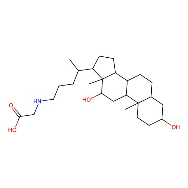 2D Structure of 2-[4-[(3R,5R,10R,12S,13R)-3,12-dihydroxy-10,13-dimethyl-2,3,4,5,6,7,8,9,11,12,14,15,16,17-tetradecahydro-1H-cyclopenta[a]phenanthren-17-yl]pentylamino]acetic acid