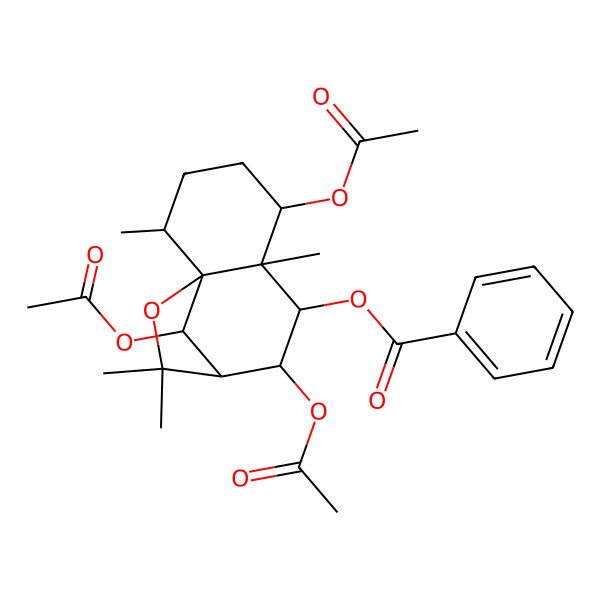 2D Structure of (5,8,12-Triacetyloxy-2,6,10,10-tetramethyl-11-oxatricyclo[7.2.1.01,6]dodecan-7-yl) benzoate