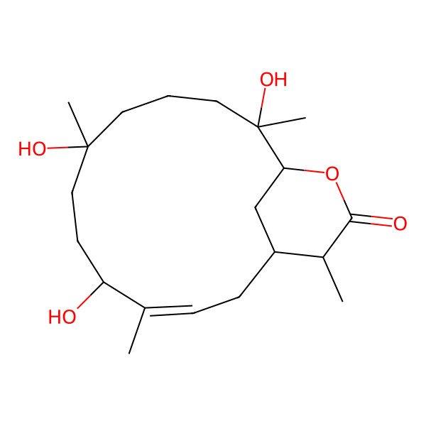 2D Structure of 5,8,12-Trihydroxy-4,8,12,16-tetramethyl-14-oxabicyclo[11.3.1]heptadec-3-en-15-one