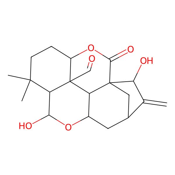 2D Structure of 2,8-Dihydroxy-10,10-dimethyl-3-methylidene-15-oxo-7,14-dioxapentacyclo[7.6.2.11,4.06,16.013,17]octadecane-17-carbaldehyde
