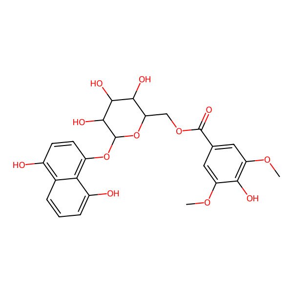 2D Structure of [6-(4,8-Dihydroxynaphthalen-1-yl)oxy-3,4,5-trihydroxyoxan-2-yl]methyl 4-hydroxy-3,5-dimethoxybenzoate