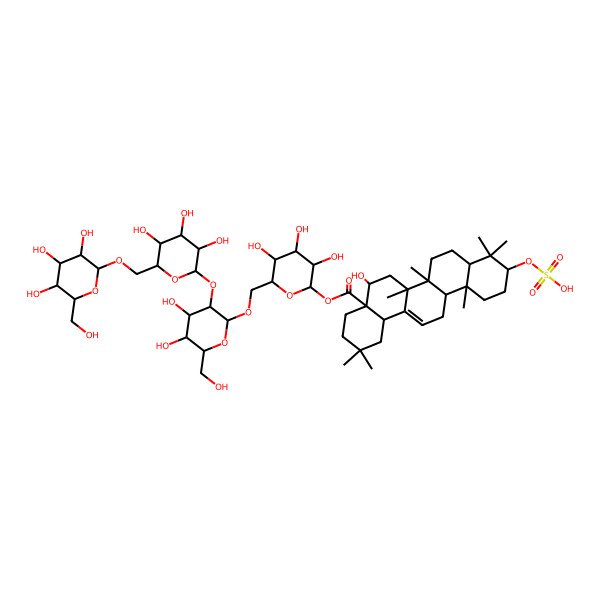 2D Structure of [(2R,3R,4S,5R,6R)-6-[[(2S,3R,4S,5S,6S)-4,5-dihydroxy-6-(hydroxymethyl)-3-[(2R,3S,4R,5S,6S)-3,4,5-trihydroxy-6-[[(2R,3S,4S,5R,6R)-3,4,5-trihydroxy-6-(hydroxymethyl)oxan-2-yl]oxymethyl]oxan-2-yl]oxyoxan-2-yl]oxymethyl]-3,4,5-trihydroxyoxan-2-yl] (4aS,5S,6aS,6aS,6bS,8aS,10R,12aS,14bR)-5-hydroxy-2,2,6a,6b,9,9,12a-heptamethyl-10-sulfooxy-1,3,4,5,6,6a,7,8,8a,10,11,12,13,14b-tetradecahydropicene-4a-carboxylate