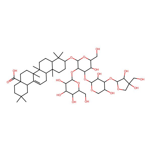 2D Structure of (4aR,6aR,6aR,6bR,8aS,10R,12aS,14bR)-10-[(2R,3S,4S,5R,6R)-4-[(2S,3S,4S,5S)-4-[(2R,3S,4S)-3,4-dihydroxy-4-(hydroxymethyl)oxolan-2-yl]oxy-3,5-dihydroxyoxan-2-yl]oxy-5-hydroxy-6-(hydroxymethyl)-3-[(2R,3R,4S,5S,6R)-3,4,5-trihydroxy-6-(hydroxymethyl)oxan-2-yl]oxyoxan-2-yl]oxy-2,2,6a,6b,9,9,12a-heptamethyl-1,3,4,5,6,6a,7,8,8a,10,11,12,13,14b-tetradecahydropicene-4a-carboxylic acid