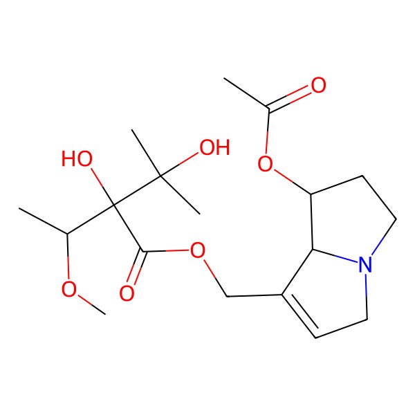 2D Structure of [(7S,8R)-7-acetyloxy-5,6,7,8-tetrahydro-3H-pyrrolizin-1-yl]methyl (2S)-2,3-dihydroxy-2-[(1S)-1-methoxyethyl]-3-methylbutanoate