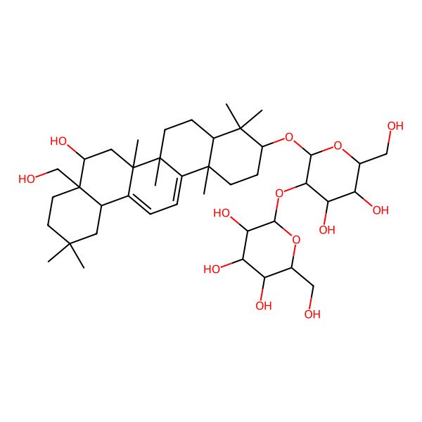 2D Structure of 2-[4,5-Dihydroxy-2-[[8-hydroxy-8a-(hydroxymethyl)-4,4,6a,6b,11,11,14b-heptamethyl-1,2,3,4a,5,6,7,8,9,10,12,12a-dodecahydropicen-3-yl]oxy]-6-(hydroxymethyl)oxan-3-yl]oxy-6-(hydroxymethyl)oxane-3,4,5-triol