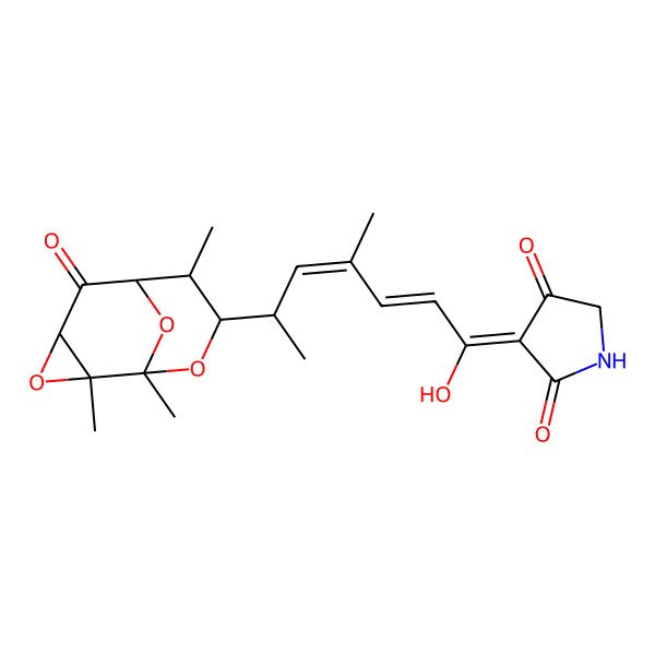 2D Structure of (3E)-3-[(2E,4E,6R)-1-hydroxy-4-methyl-6-[(1S,2R,4S,6S,7R,8R)-1,2,7-trimethyl-5-oxo-3,9,10-trioxatricyclo[4.3.1.02,4]decan-8-yl]hepta-2,4-dienylidene]pyrrolidine-2,4-dione