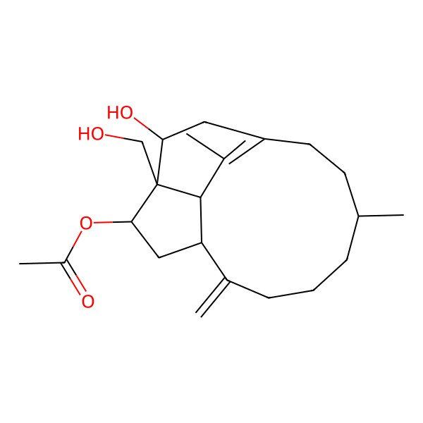 2D Structure of [(1R,6S,11S,12R,13R,15S)-11-hydroxy-12-(hydroxymethyl)-6,16-dimethyl-2-methylidene-13-tricyclo[7.5.2.012,15]hexadec-9(16)-enyl] acetate