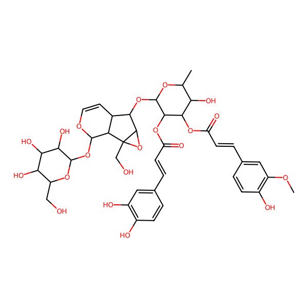 2D Structure of [(2R,3R,4S,5R,6S)-5-hydroxy-4-[(E)-3-(4-hydroxy-3-methoxyphenyl)prop-2-enoyl]oxy-2-[[(1S,2S,4S,5S,6S,10S)-2-(hydroxymethyl)-10-[(2S,3S,4S,5S,6R)-3,4,5-trihydroxy-6-(hydroxymethyl)oxan-2-yl]oxy-3,9-dioxatricyclo[4.4.0.02,4]dec-7-en-5-yl]oxy]-6-methyloxan-3-yl] (E)-3-(3,4-dihydroxyphenyl)prop-2-enoate