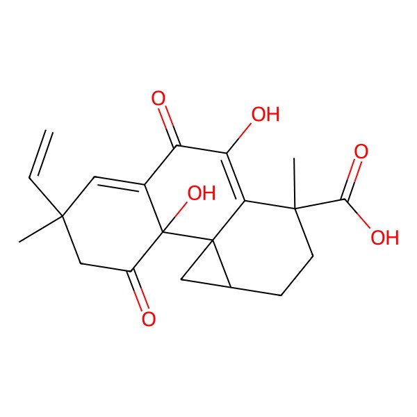 2D Structure of 5-Ethenyl-2,9-dihydroxy-5,11-dimethyl-3,8-dioxotetracyclo[8.5.0.01,14.02,7]pentadeca-6,9-diene-11-carboxylic acid