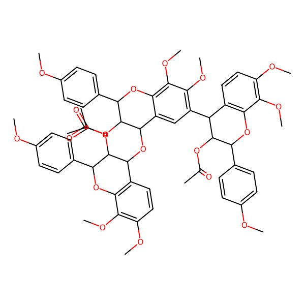 2D Structure of [4-[3-acetyloxy-4-[[3-acetyloxy-7,8-dimethoxy-2-(4-methoxyphenyl)-3,4-dihydro-2H-chromen-4-yl]oxy]-7,8-dimethoxy-2-(4-methoxyphenyl)-3,4-dihydro-2H-chromen-6-yl]-7,8-dimethoxy-2-(4-methoxyphenyl)-3,4-dihydro-2H-chromen-3-yl] acetate