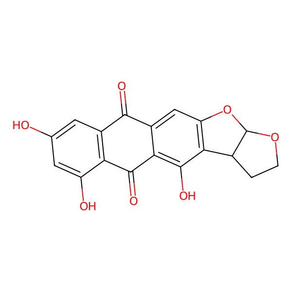 2D Structure of 2,16,18-Trihydroxy-7,9-dioxapentacyclo[10.8.0.03,10.04,8.014,19]icosa-1,3(10),11,14(19),15,17-hexaene-13,20-dione