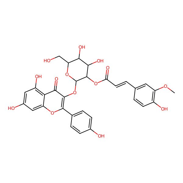2D Structure of [(2S,3R,4S,5S,6R)-2-[5,7-dihydroxy-2-(4-hydroxyphenyl)-4-oxochromen-3-yl]oxy-4,5-dihydroxy-6-(hydroxymethyl)oxan-3-yl] (E)-3-(4-hydroxy-3-methoxyphenyl)prop-2-enoate