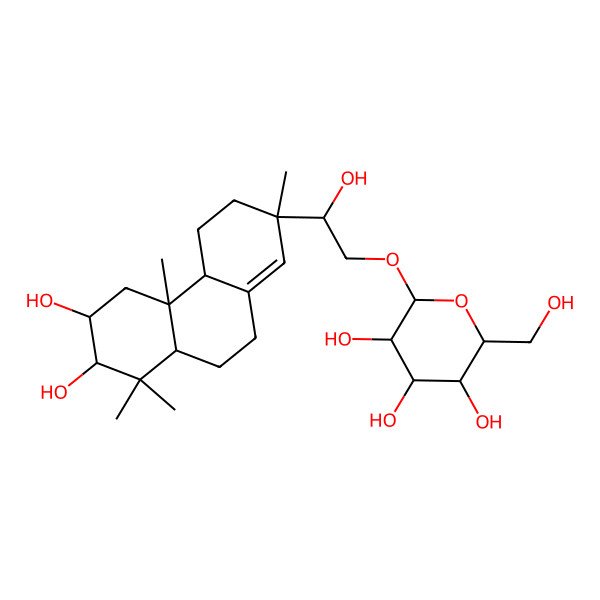 2D Structure of (2R,3R,4S,5S,6R)-2-[(2R)-2-[(2S,4aR,4bS,6S,7S,8aS)-6,7-dihydroxy-2,4b,8,8-tetramethyl-4,4a,5,6,7,8a,9,10-octahydro-3H-phenanthren-2-yl]-2-hydroxyethoxy]-6-(hydroxymethyl)oxane-3,4,5-triol