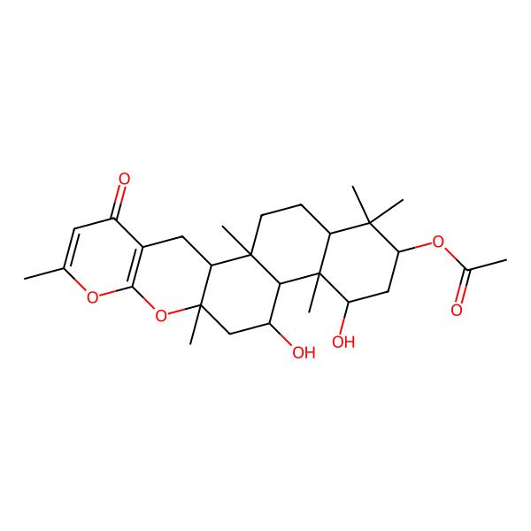 2D Structure of (13,16-Dihydroxy-1,7,11,15,19,19-hexamethyl-5-oxo-8,10-dioxapentacyclo[12.8.0.02,11.04,9.015,20]docosa-4(9),6-dien-18-yl) acetate