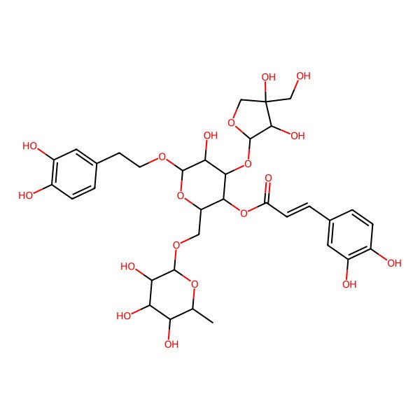 2D Structure of [(2R,3S,4R,5R,6R)-4-[(2R,3R,4R)-3,4-dihydroxy-4-(hydroxymethyl)oxolan-2-yl]oxy-6-[2-(3,4-dihydroxyphenyl)ethoxy]-5-hydroxy-2-[[(2R,3S,4R,5S,6R)-3,4,5-trihydroxy-6-methyloxan-2-yl]oxymethyl]oxan-3-yl] (E)-3-(3,4-dihydroxyphenyl)prop-2-enoate