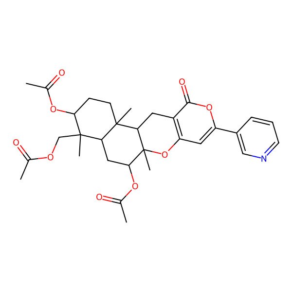 2D Structure of (5,9-Diacetyloxy-2,6,10-trimethyl-16-oxo-14-pyridin-3-yl-11,15-dioxatetracyclo[8.8.0.02,7.012,17]octadeca-12(17),13-dien-6-yl)methyl acetate