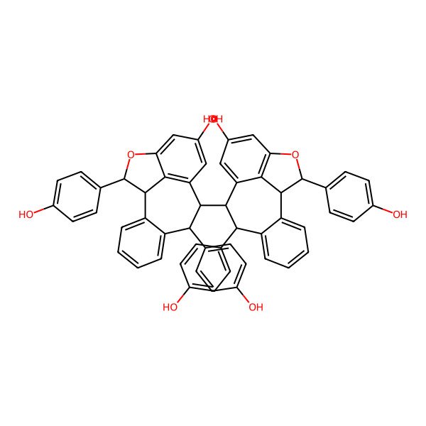 2D Structure of 9-[12-Hydroxy-8,16-bis(4-hydroxyphenyl)-15-oxatetracyclo[8.6.1.02,7.014,17]heptadeca-2,4,6,10(17),11,13-hexaen-9-yl]-8,16-bis(4-hydroxyphenyl)-15-oxatetracyclo[8.6.1.02,7.014,17]heptadeca-2,4,6,10(17),11,13-hexaen-12-ol
