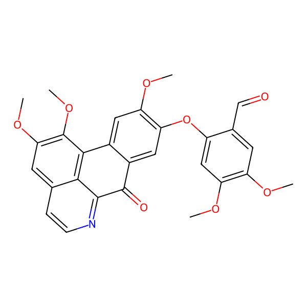 2D Structure of 4,5-Dimethoxy-2-[(4,15,16-trimethoxy-8-oxo-10-azatetracyclo[7.7.1.02,7.013,17]heptadeca-1(17),2,4,6,9,11,13,15-octaen-5-yl)oxy]benzaldehyde
