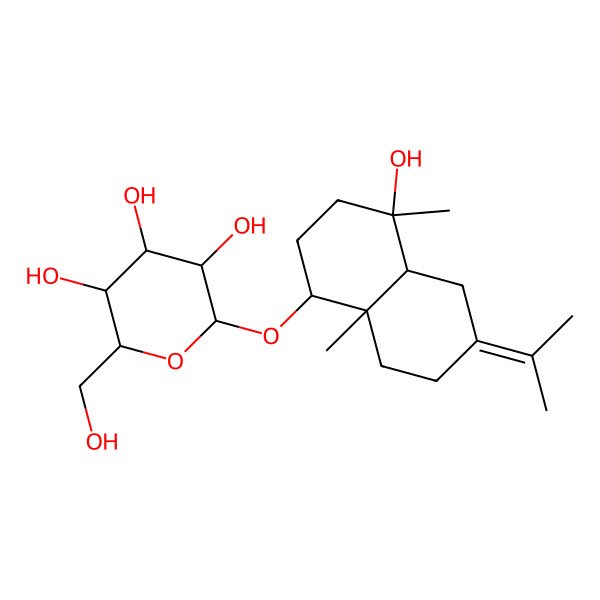 2D Structure of (2R,3R,4S,5R,6R)-2-[[(1S,4S,4aS,8aS)-4-hydroxy-4,8a-dimethyl-6-propan-2-ylidene-2,3,4a,5,7,8-hexahydro-1H-naphthalen-1-yl]oxy]-6-(hydroxymethyl)oxane-3,4,5-triol