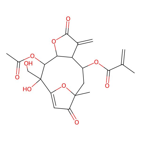 2D Structure of [(2R,3S,4S,8R,9R,11R)-3-acetyloxy-2-hydroxy-2-(hydroxymethyl)-11-methyl-7-methylidene-6,12-dioxo-5,14-dioxatricyclo[9.2.1.04,8]tetradec-1(13)-en-9-yl] 2-methylprop-2-enoate