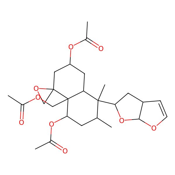 2D Structure of [8-(3a,4,5,6a-tetrahydrofuro[2,3-b]furan-5-yl)-2,5-diacetyloxy-7,8-dimethylspiro[2,3,5,6,7,8a-hexahydro-1H-naphthalene-4,2'-oxirane]-4a-yl]methyl acetate