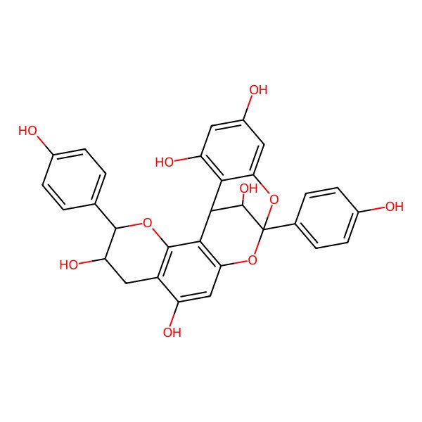 2D Structure of (1R,5R,6S,13S,21R)-5,13-bis(4-hydroxyphenyl)-4,12,14-trioxapentacyclo[11.7.1.02,11.03,8.015,20]henicosa-2(11),3(8),9,15,17,19-hexaene-6,9,17,19,21-pentol